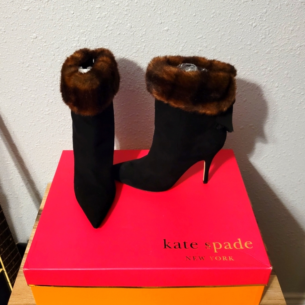 Kate Spade Suede fur heeled booties